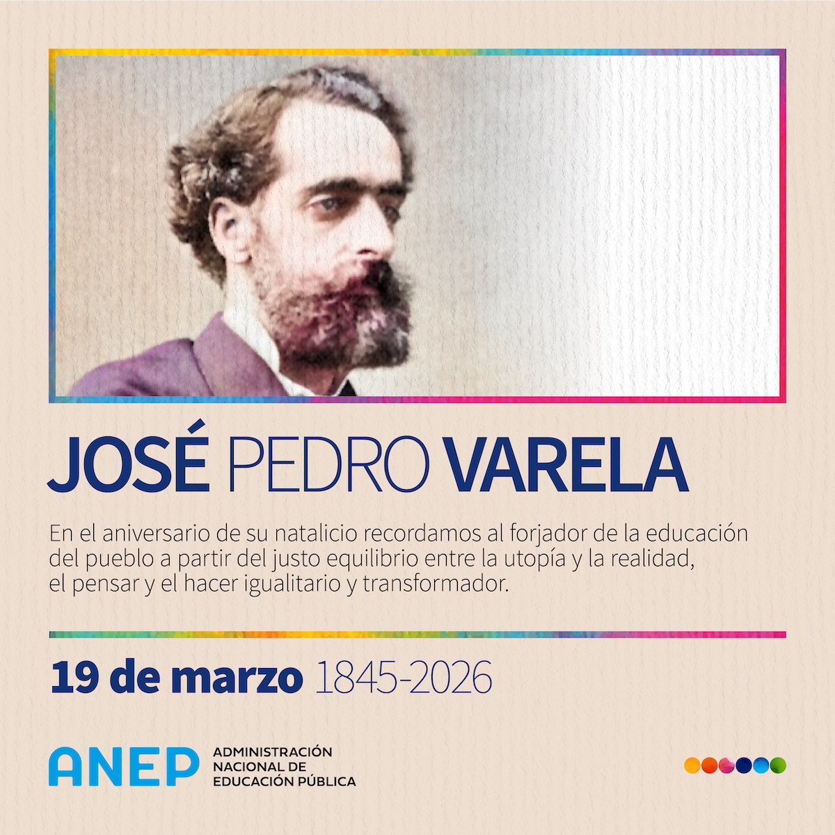 cfe_anep's tweet photo. Homenaje a José Pedro Varela
Fiel defensor de la obligatoriedad de la enseñanza y de su carácter laico y gratuito, creía fervientemente que “La educación, como la luz del sol, puede y debe llegar a todos”. A 181 años de su nacimiento recordamos su trayectoria y pensamiento. https://t.co/5idZeZp5QP