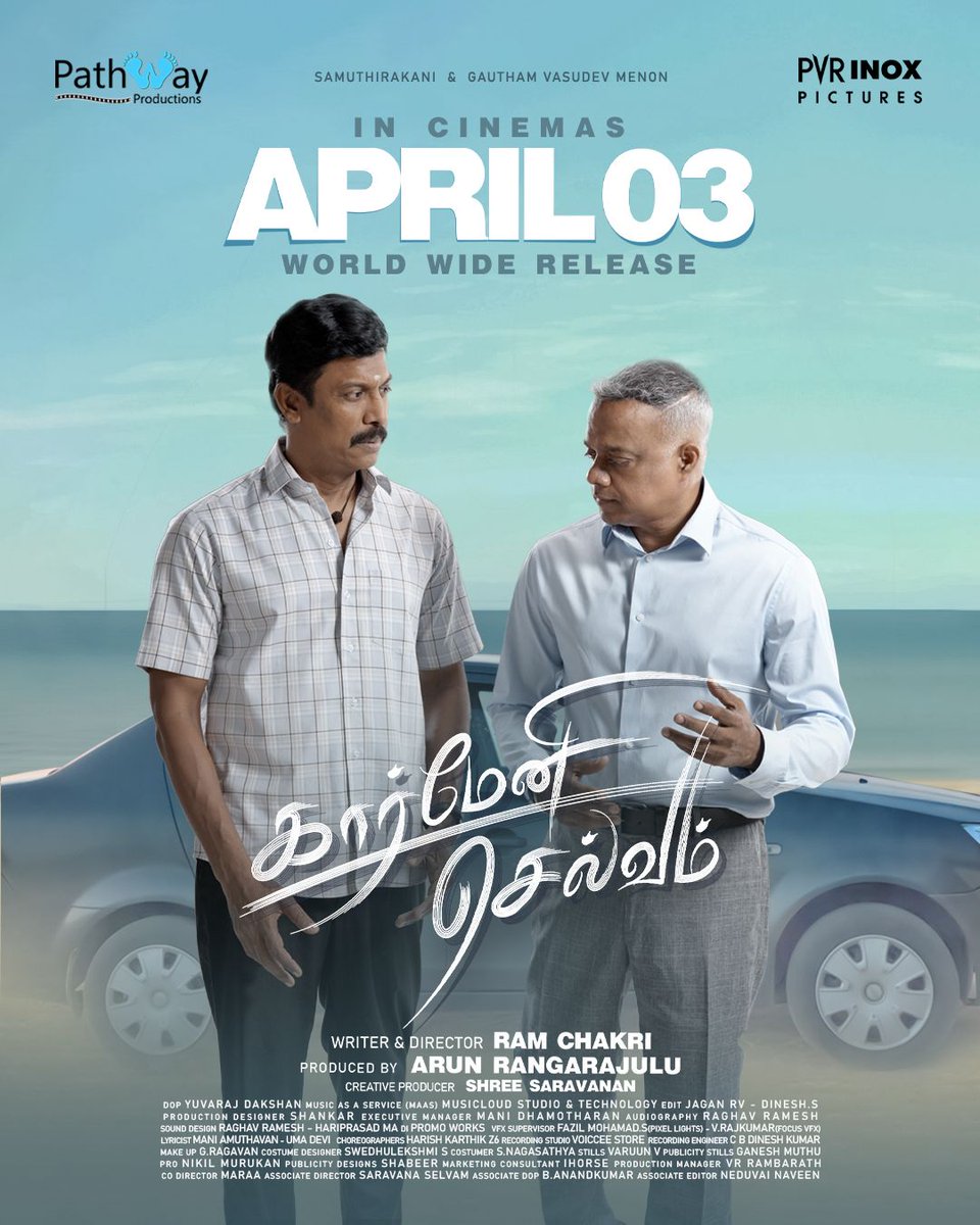 #CarmeniSelvam starring <a href="/thondankani/">P.samuthirakani</a> &amp; <a href="/menongautham/">Gauthamvasudevmenon</a> – Releasing in theatres worldwide on APRIL 3rd 🥳🥁

Two remarkable performers ✨
One heartfelt story ❤️
Watch Teaser - youtu.be/rLBZHxGdcDQ?si…

Directed by #RamChakri

<a href="/_PVRCinemas/">P V R C i n e m a s</a> <a href="/LakshmiPriyaaC/">Lakshmipriyaa Chandramouli</a> <a href="/badavagopi/">badava gopi Actor</a> <a href="/evamkarthik/">Karthik Kumar</a>
