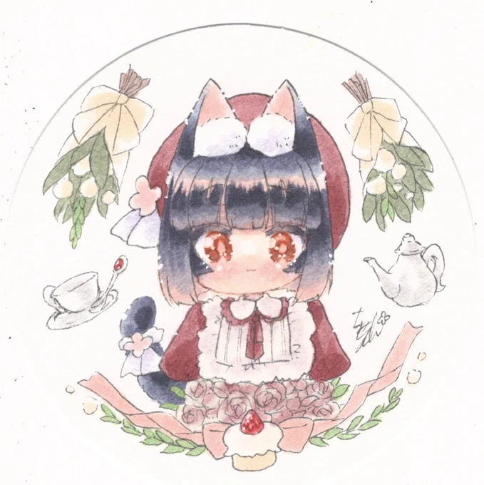 フレームレス1.2.3 #Antique_memory #1日1絵ちま てのひらペーパー初めて使ってみました
