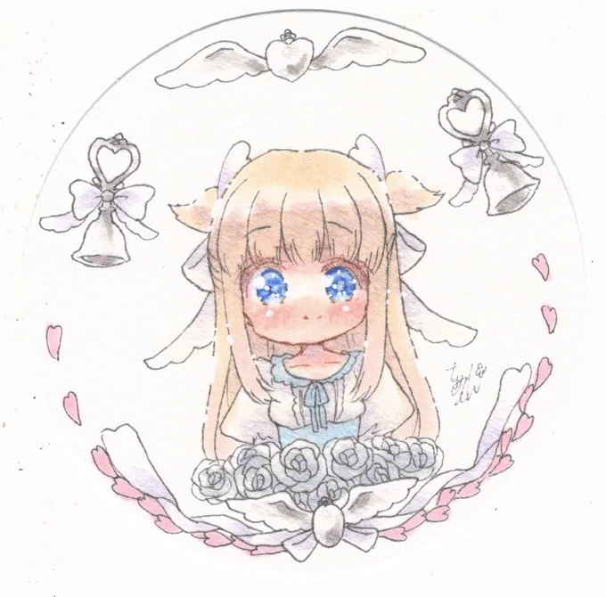 フレームレス1.2.3 #Antique_memory #1日1絵ちま てのひらペーパー初めて使ってみました