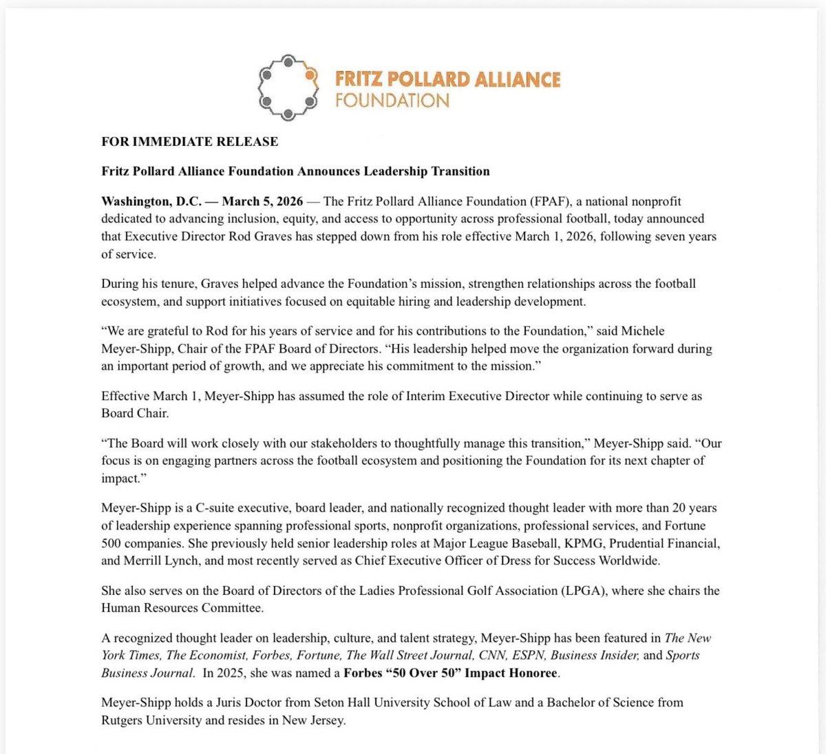 RapSheet's tweet photo. A significant change: Rod Graves steps down as executive director of the Fritz Pollard Alliance. https://t.co/RignG13wLu