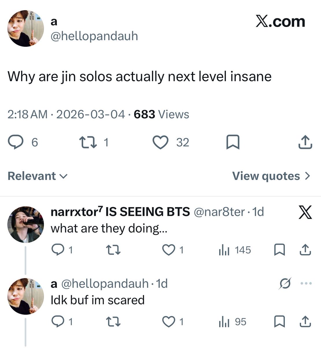 wootteocharts's tweet photo. everyone is scared of the big bad seokjinnies (apparently the 5 of us) https://t.co/4dMeorSbgz