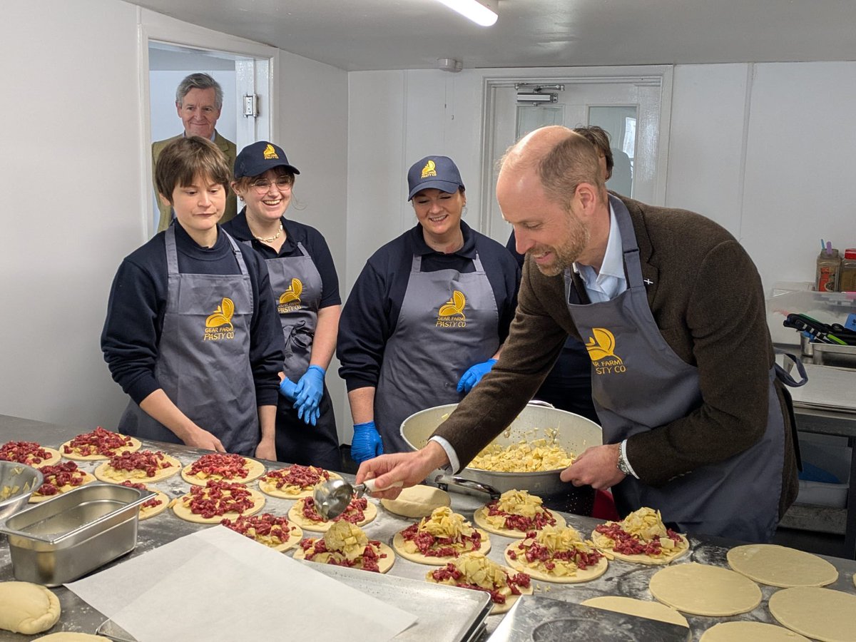 bizarrolady's tweet photo. The Prince of Wales taking orders for pasties wasn’t on my bingo card for today! 😂 #DukeofCornwall

https://t.co/3lbXbgyfhk