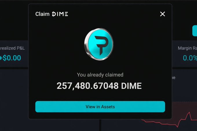 📍 我已经领取了我的 $DIME 分配。

经过几个月的 XP 竞争之后，今天终于开放了 Claim，我们也看到了自己的分配额度。
我之前持有 NFT，所以大约 1:1 的比例获得了 $DIME。
parodex.foundation

一定要通过 PARADEX 官方界面进行 Claim！

说实话，现在的 hype