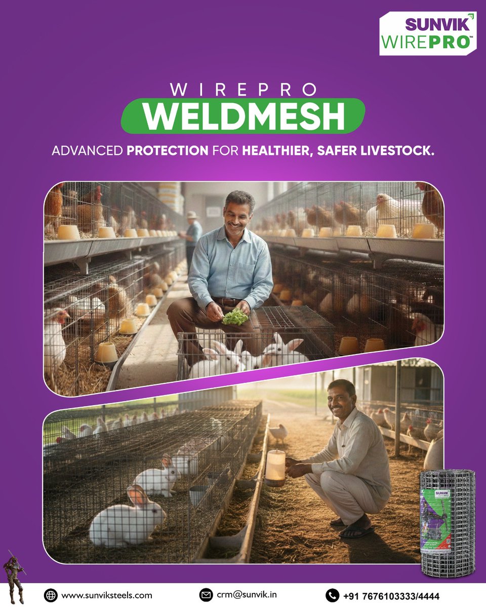 Sunvik_Steels's tweet image. Efficient farming depends on strong and secure enclosures.

With WirePro Weldmesh, farmers can create protected spaces that support livestock well-being while ensuring durability that lasts for years.

#wirepro #weldmesh #innerstrengthmatters #livestockprotection #sunviksteels