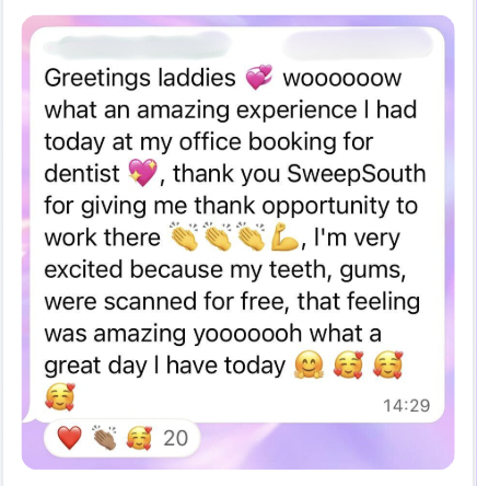 SweepSouthSA's tweet photo. Unexpected perks of working with Sweepsouth! 🤣 We love, love, love hearing these types of stories from SweepStars ❤️‍🔥

#sweepsouthsa https://t.co/x992d2fGqD