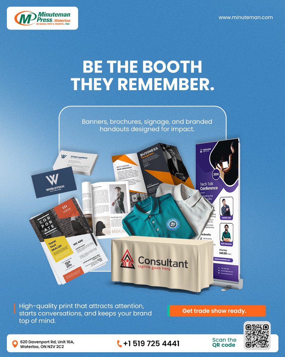 MMP_Waterloo's tweet image. Be the booth they remember.

Eye-catching banners, polished brochures, branded apparel and displays , everything you need to attract attention and spark conversations.
Show up prepared. Stand out with confidence.

#TradeShowBooth #PrintMarketing #BusinessEvents #MinutemanPress