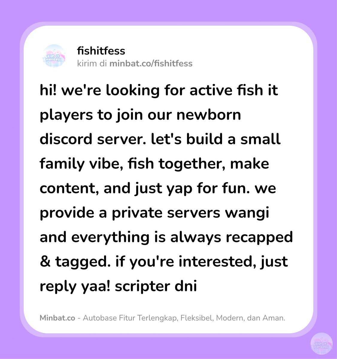 FISH IT FESS ‼️ WTT CANTUMIN UNAME tweet media