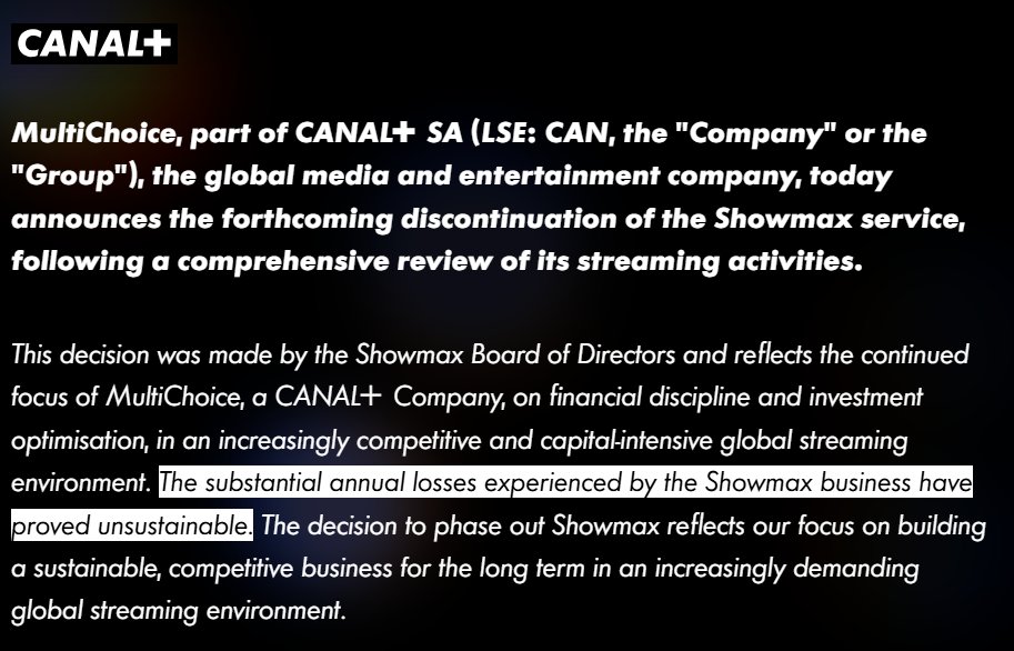 Showmax is officially dead

After 11 years in business and ~$1B+ invested — ~$500M since 2024 — the paid streaming service will be shuttered in the coming months

So ends one of Africa’s most ambitious attempts to build a local subscription video on-demand platform capable of