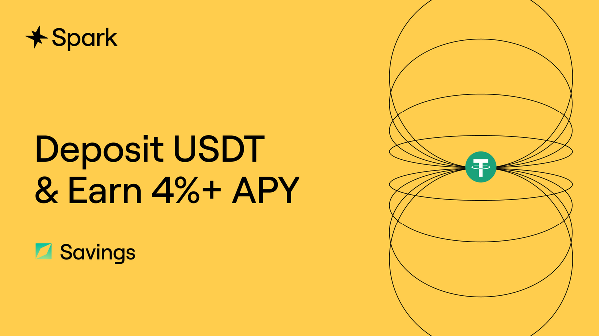 sparkdotfi's tweet photo. Tired of getting 1–2% APY?

Spark's USDT Savings Vault currently offers 4.32%. https://t.co/mC1XckOFu4