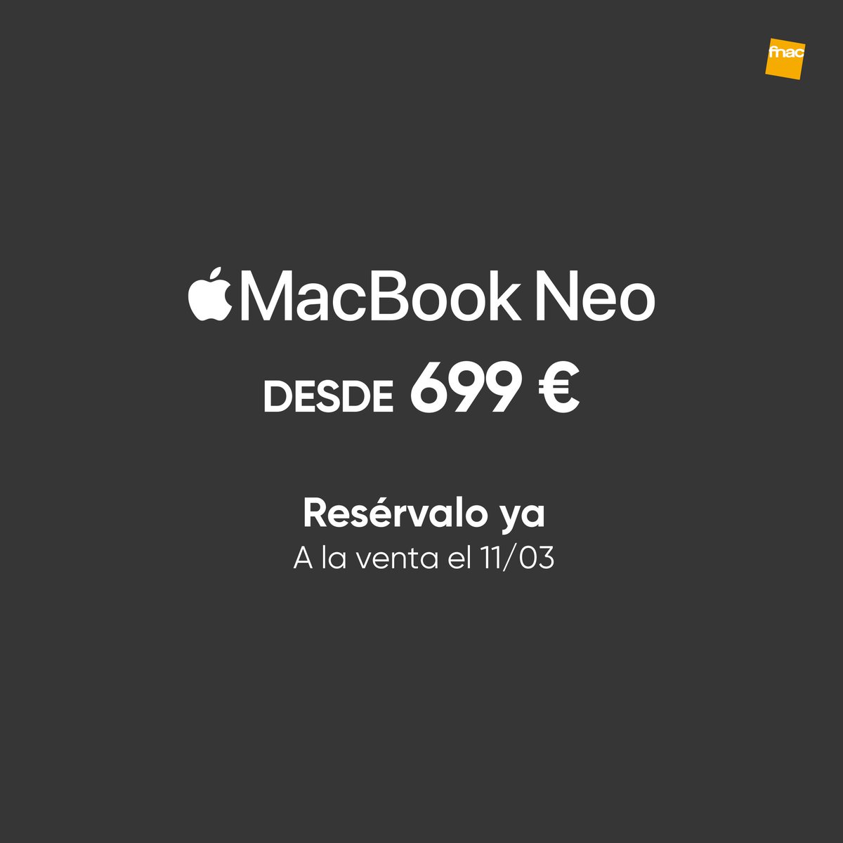 Fnac_ESP's tweet photo. El nuevo MacBook Neo tiene potencia de sobra para dar rienda suelta a la multitarea con tus apps favoritas.

Un diseño resistente en aluminio, cuatro colores alucinantes, una espectacular pantalla Liquid Retina de 13 pulgadas y hasta 16 horas de autonomía: este Mac es tan increíble como su precio.
 
Resérvalo ya en Fnac.

https://t.co/Y7rLhvmbjC