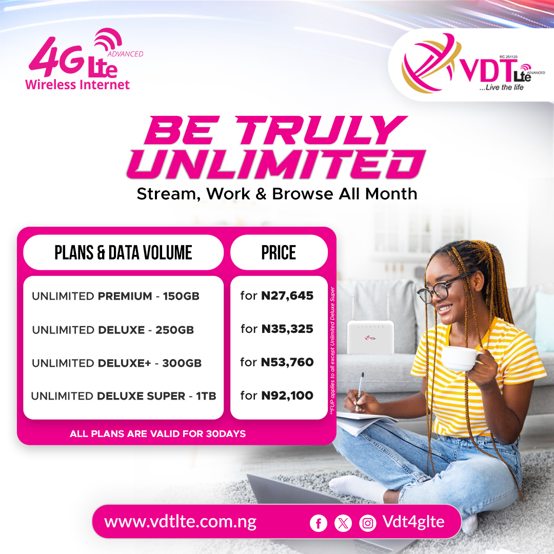 vdt4glte's tweet photo. Say goodbye to data anxiety and stay connected all month long.
Whether you're streaming, working from home, gaming, or just enjoying life online, VDT Unlimited Data Plans keep you going without limits.
#Vdt4glte #LiveTheLife #UnlimitedData #WorkFromHome #StreamWithoutLimits https://t.co/C8ntnhQJ7y