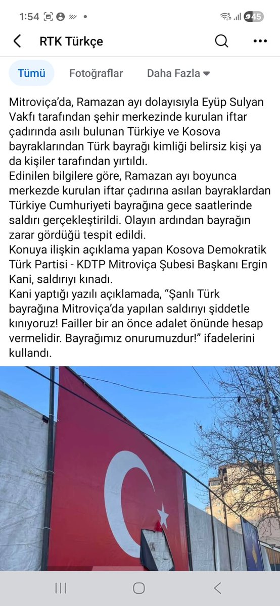 Kosova'da 2. defa Türk bayrağına saldırıyorlar kurumlar sessiz. Ne kınama ne haber yapıyorlar.Kosova'daki Türk askeri bile sessiz. Türk azınlık da tedirgin. AKP'nin yardımla öve öve bitiremedikleri Arnavutlarla ilişkisi berbat. 25 yıldır Türk bayrağını ve milletini sevdiremediler