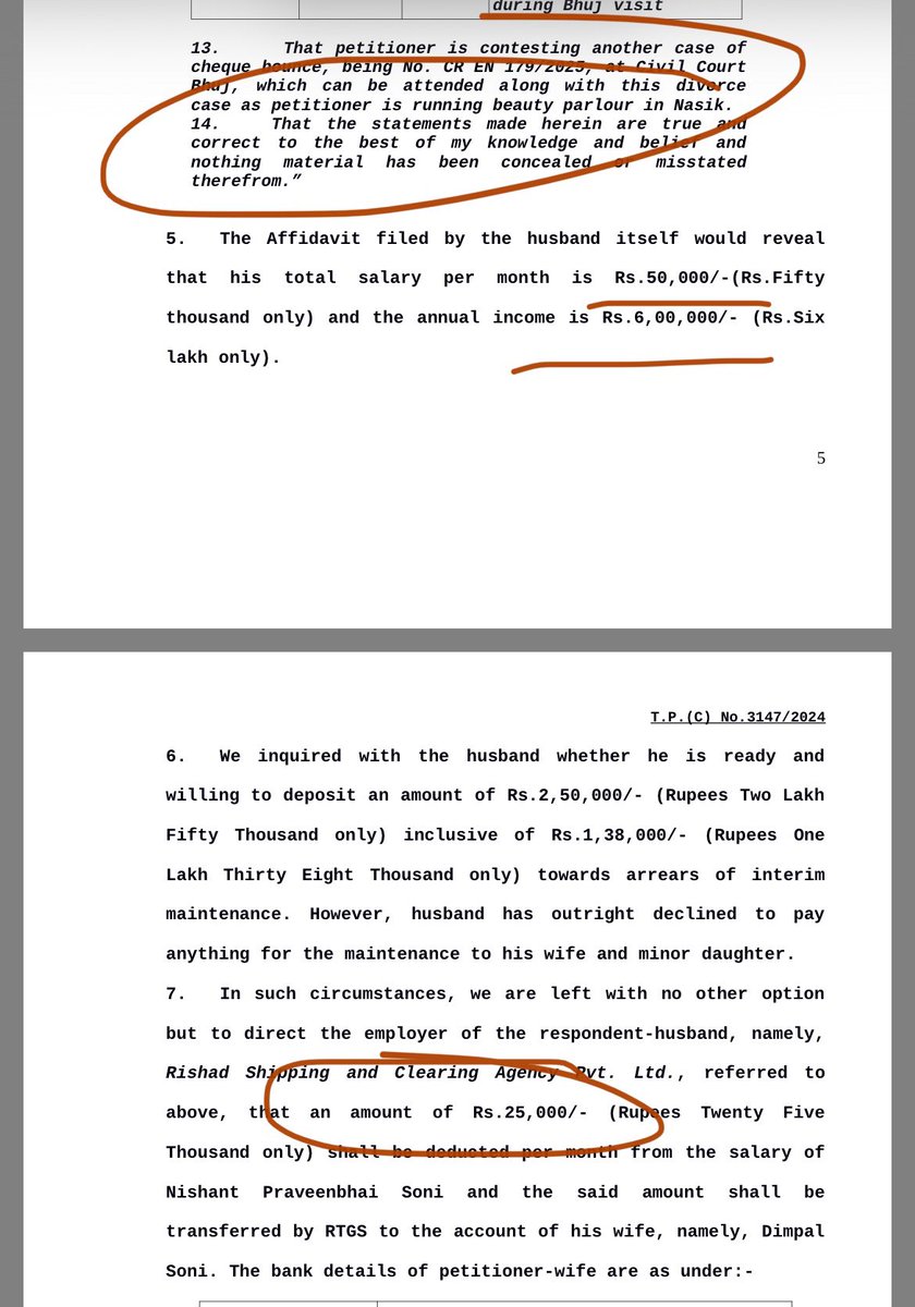 👉 Recent Supreme Court case:
A father can be denied access to his child, yet still be forced to pay 50% of his salary + huge settlement.
• Husband earns ₹50,000/month (₹6L yearly)
• Court orders ₹25,000/month deduction (50%) directly from salary
• Wife runs a beauty