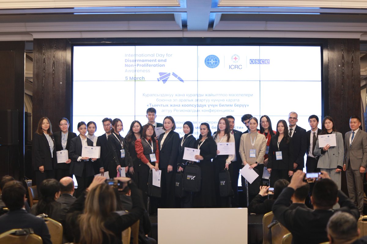 MFA_Kyrgyzstan's tweet image. 🇰🇬 On 5 March 2026, a Regional Conference marking the International Day for Disarmament and Non-Proliferation Awareness was held in Bishkek, bringing together international partners, diplomats and students to promote education for peace and global security. 🕊️🌍

#Disarmament