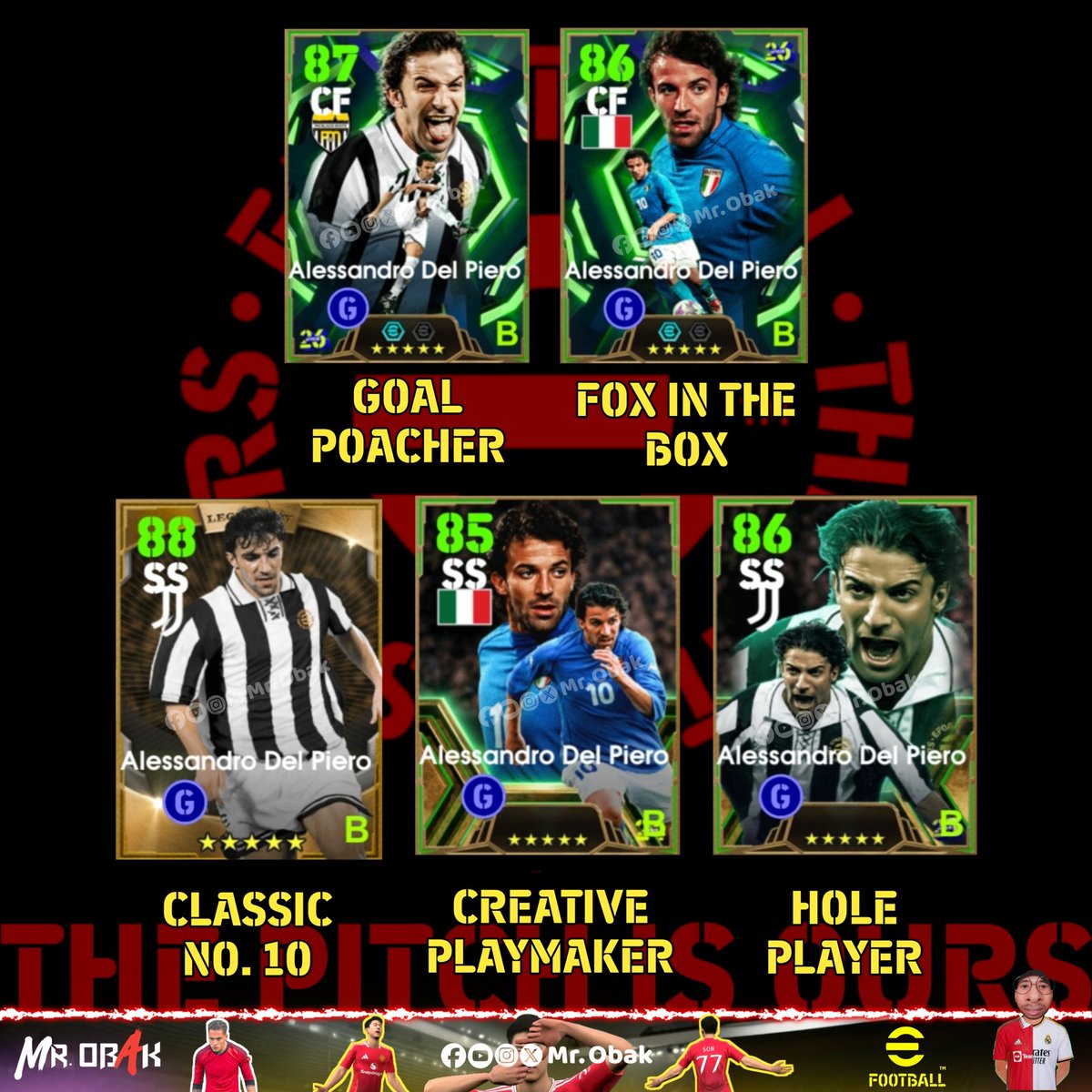 mrobaak's tweet photo. We have now got:
Goal Poacher Del Piero 🥶
Fox in the Box Del Piero 🧐
Classic No. 10 Del Piero 🤷
Creative Playmaker Del Piero 🫣
Hole Player Del Piero 🥵
How many do you have?
#efootball #efootball2026 #mrobak https://t.co/BW4Eam9QG3