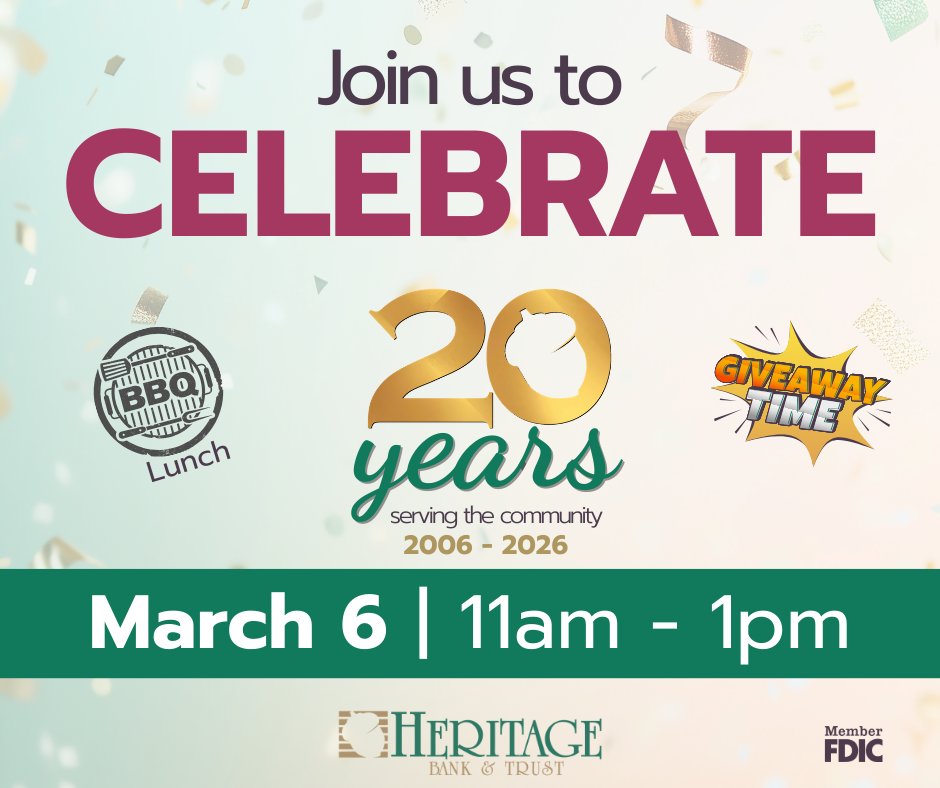 Tomorrow, FRIDAY, March 6, 2026 is our big Celebration Day! Join us this day from 11am until 1pm for a BBQ lunch and even more anniversary fun! >> For full details on how we are celebrating, visit bit.ly/HBT20years
#20years #MOVE2026 #weloveourcommunity #justgettingstarted