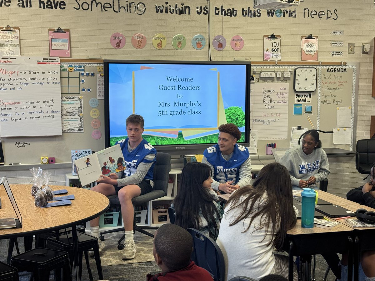 WestHigh_FB's tweet photo. Yesterday two of our football players had the privilege of being guest readers for Mrs. Murphy’s 5th-grade class. Thank you @MaxxChafin and Tripp NeSmith for taking the time to show these students the importance of reading during Read Across America Week. #MoreThanFootball https://t.co/Sqx4gnRwAq