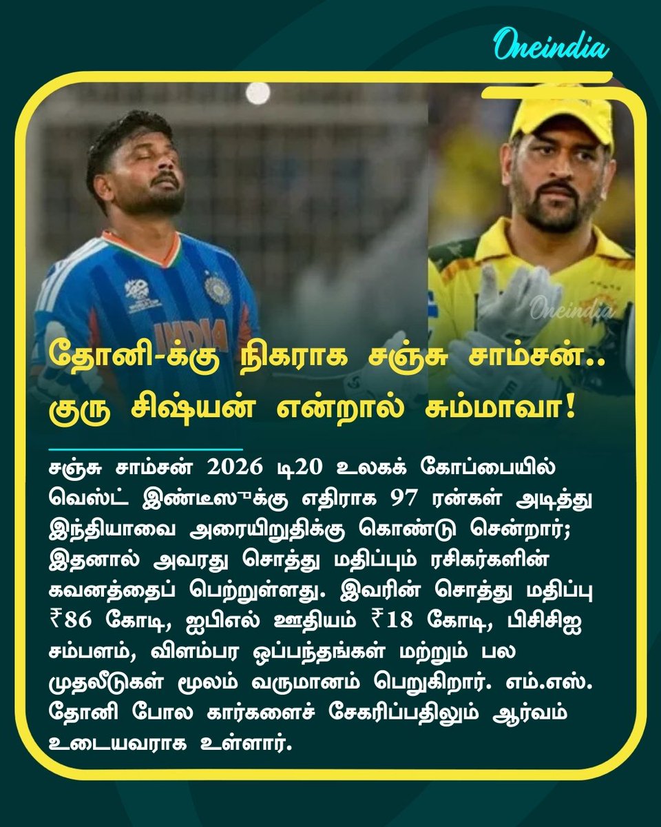 thatsTamil's tweet image. தோனி-க்கு நிகராக சஞ்சு சாம்சன்.. குரு சிஷ்யன் என்றால் சும்மாவா..!! 

More Details: tamil.goodreturns.in/news/sanju-sam… 

#SanjuSamson #Dhoni #Salary #NewsUpdate #Oneindia #OIT