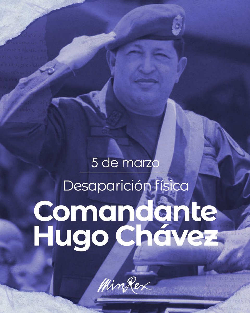 En ocasión del 13º aniversario de su desaparición física, recordamos al Comandante Hugo Chávez Frías, eterno líder de la Revolución Bolivariana en #Venezuela y el mejor amigo de #Cuba.

Seguiremos su legado antimperialista, a favor de la unidad e integración latinoamericana y
