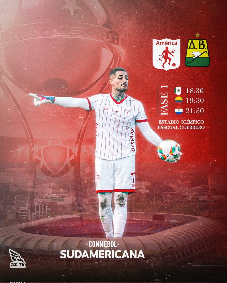 🌎 Noche de Copa 🏆
La CONMEBOL Sudamericana se juega con pasión.
🔥 América de Cali recibe a Atlético Bucaramanga
🏟 Pascual Guerrero
⏰ 18:30 🇲🇽 | 19:30 🇨🇴 | 21:30 🇦🇷
Un partido.
Una ilusión.
El sueño continental en juego <a href="/goleirojean95/">Jean Paulo Fernandes Filho</a>
#Sudamericana
#Volaremosjuntos 🦅