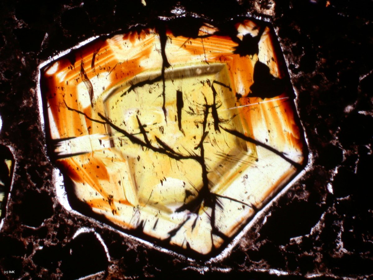 MinSocAm's tweet photo. Thin Section Thursday!
Fe-poor zoned sphalerite crystal in thin section (PPL) - ID verified by microprobe analysis. Photo by Ingrid Kjarsgaard (c)
You can contribute too! Send image(s) and short caption to akoziol1 (at) udayton dot edu. #thinsectionthursday https://t.co/TLR2bnfcOK