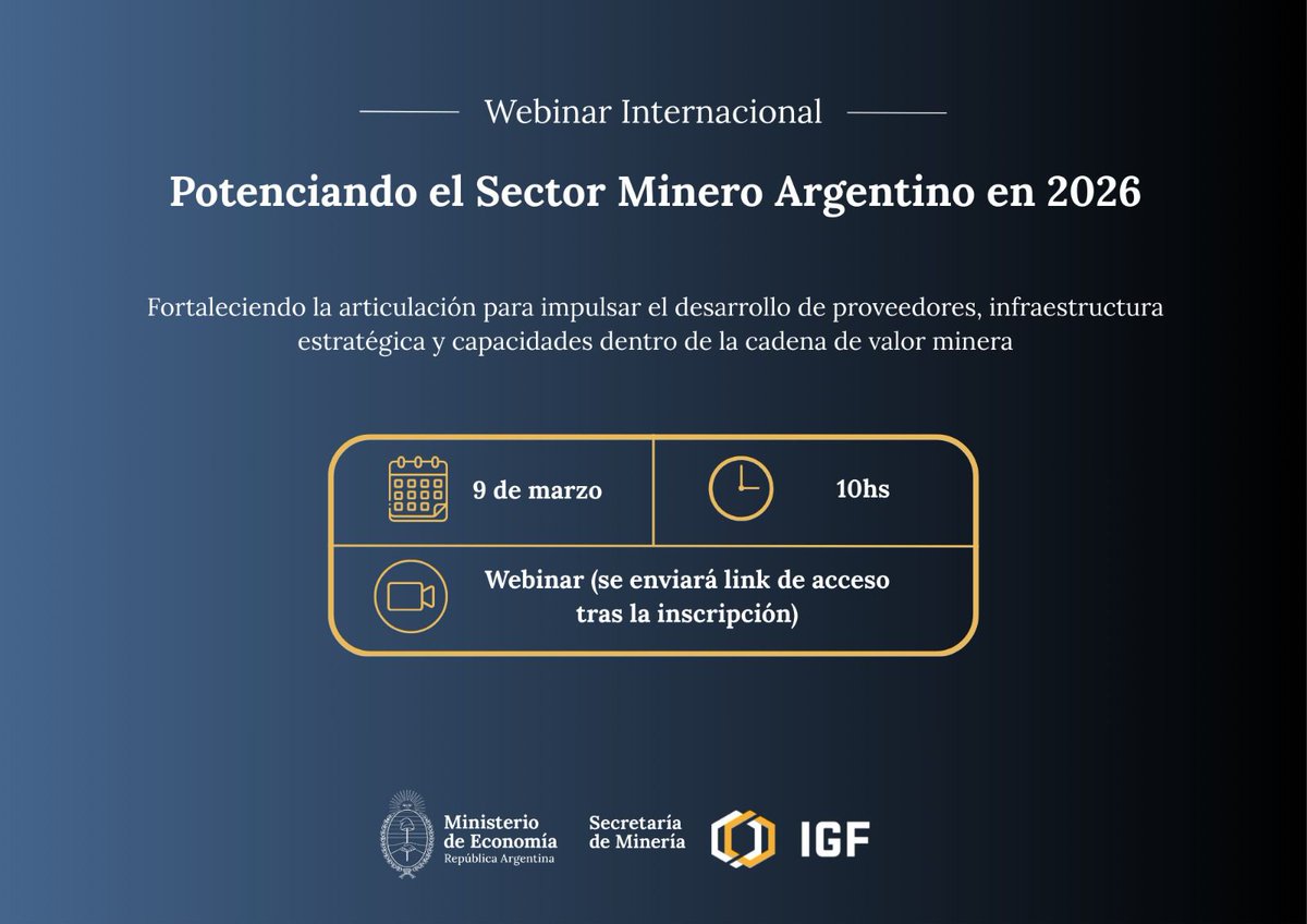 Desde CAFMEI invitamos a participar del Webinar Internacional “Potenciando el Sector Minero Argentino en 2026”, un espacio para fortalecer el desarrollo productivo.

Más información e inscripción en: cafmei.org.ar/webinar-intern…