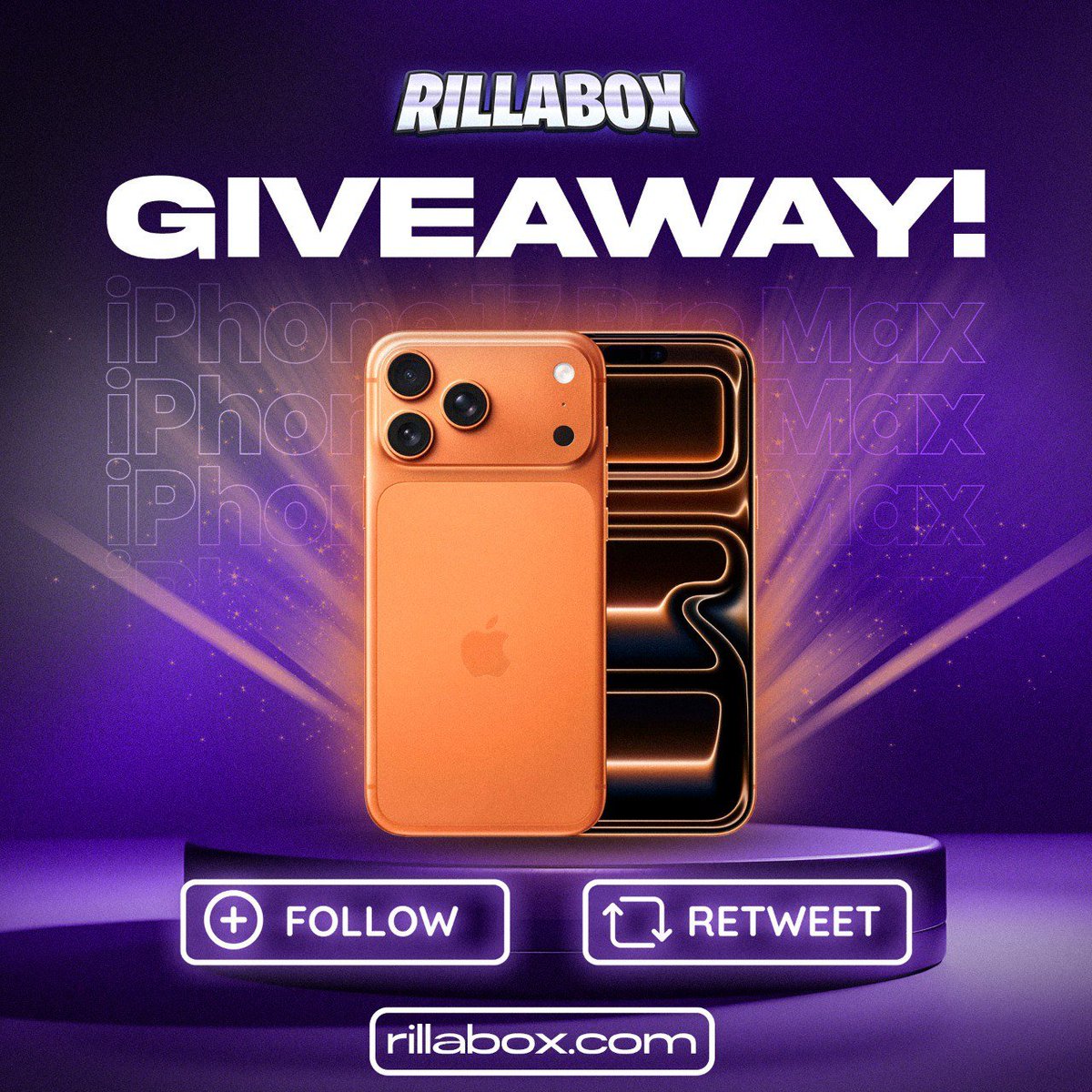 HUGE IPHONE 17 PRO MAX GIVEAWAY!🎁

To enter:

1) Follow <a href="/RillaBox/">RillaBox</a> 
2) Like + RT
3) Tag 2 friends

Winner chosen 1st April..✅