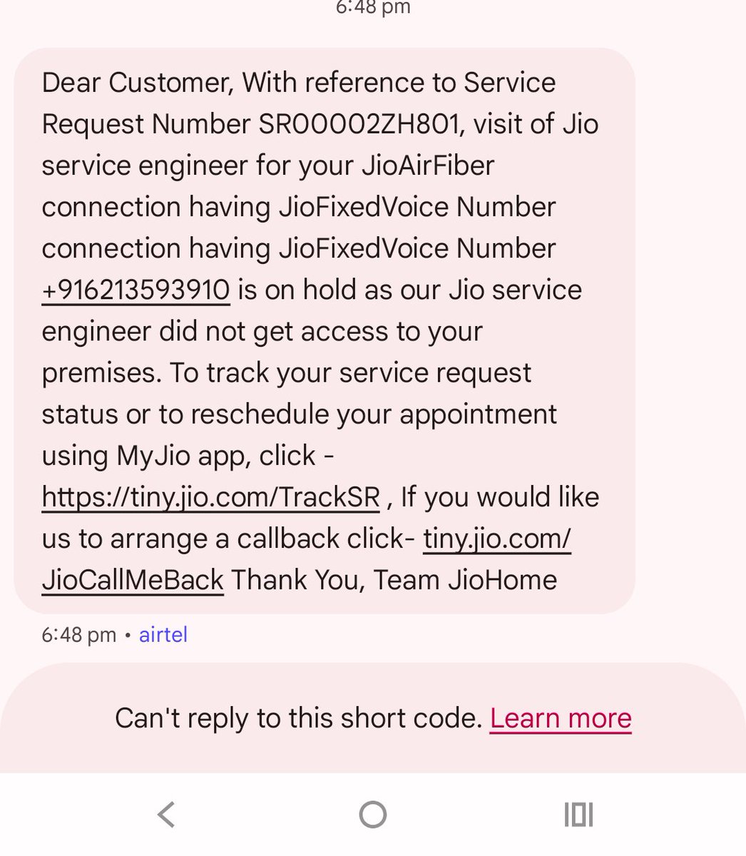 iamaajral's tweet photo. @JioCare .@JioCare this is outright fraud. Your engineer closed the complaint saying “no access to premises” without even visiting. No one came, no calls, nothing.
You are falsely updating tickets instead of fixing the issue. 20+ days and my JioFiber is still down. Ds is cheating customer https://t.co/fHsGJafqXk