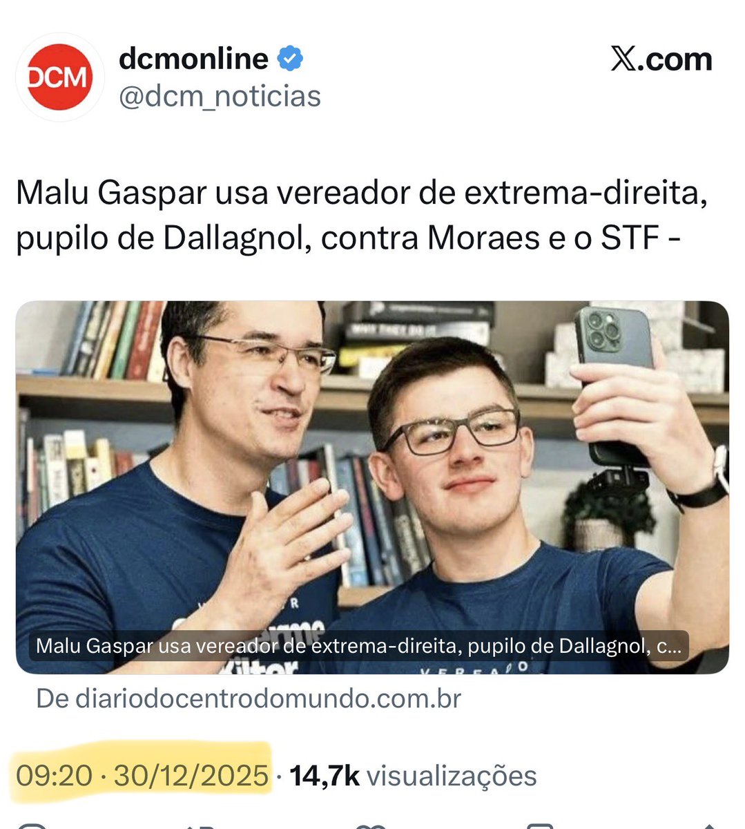 Lembram quando o DCM acusou a mim e a <a href="/malugaspar/">Malu Gaspar</a> de usar o caso do Banco Master para “atacar o STF”?

Pois é, agora descobrimos que eles estavam recebendo dinheiro do Vorcaro, segundo o relatório da PF