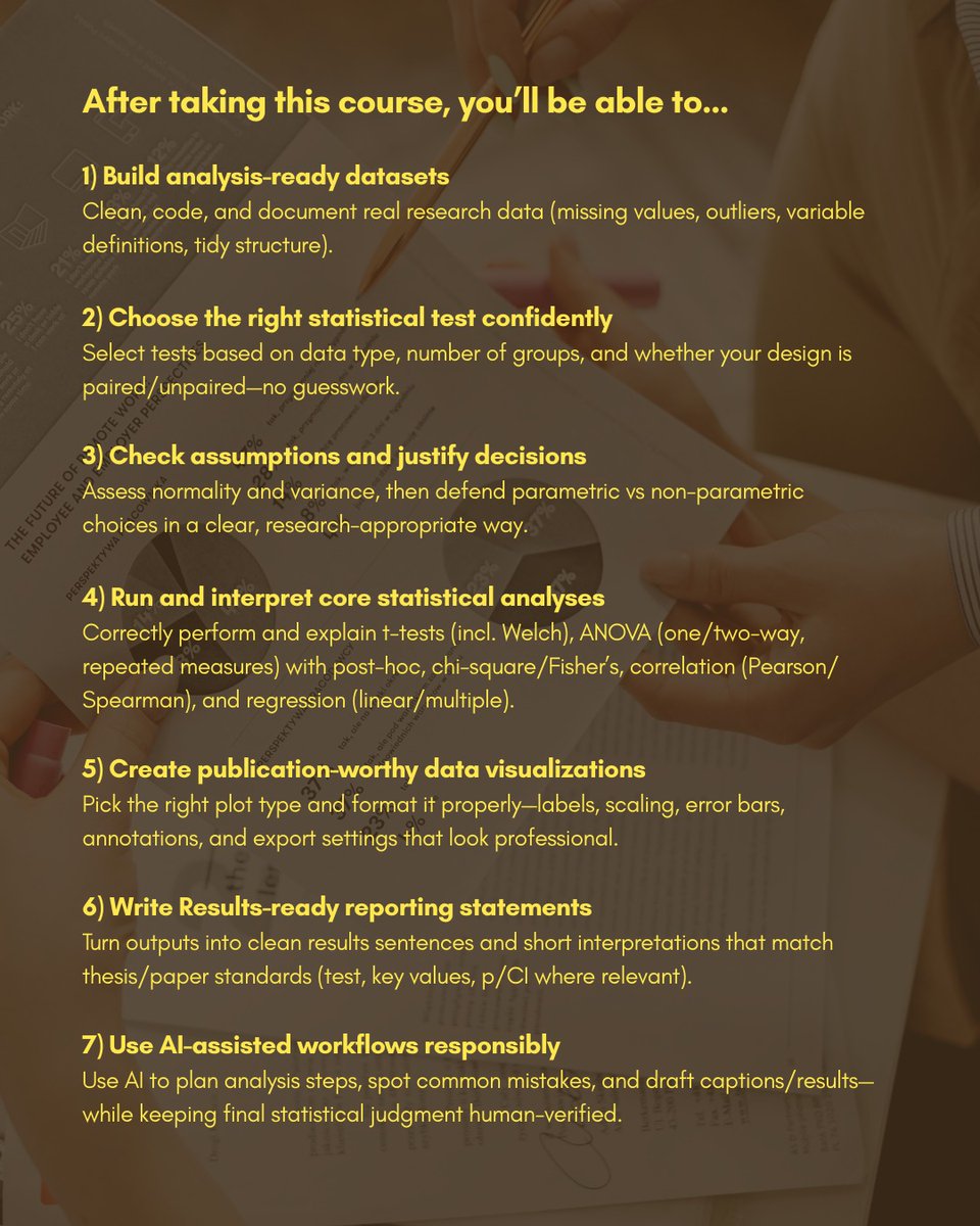 ActionResear's tweet photo. If you work with research data and would like to feel more confident with analysis, statistical testing, and presenting results, this course may be helpful for you. It gently guides you through the complete process  from cleaning and organizing datasets . https://t.co/kkk7j0yf8Z
