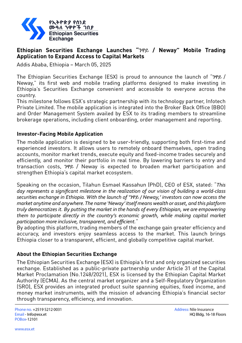 Ethiopian Securities Exchange (ESX) tweet media