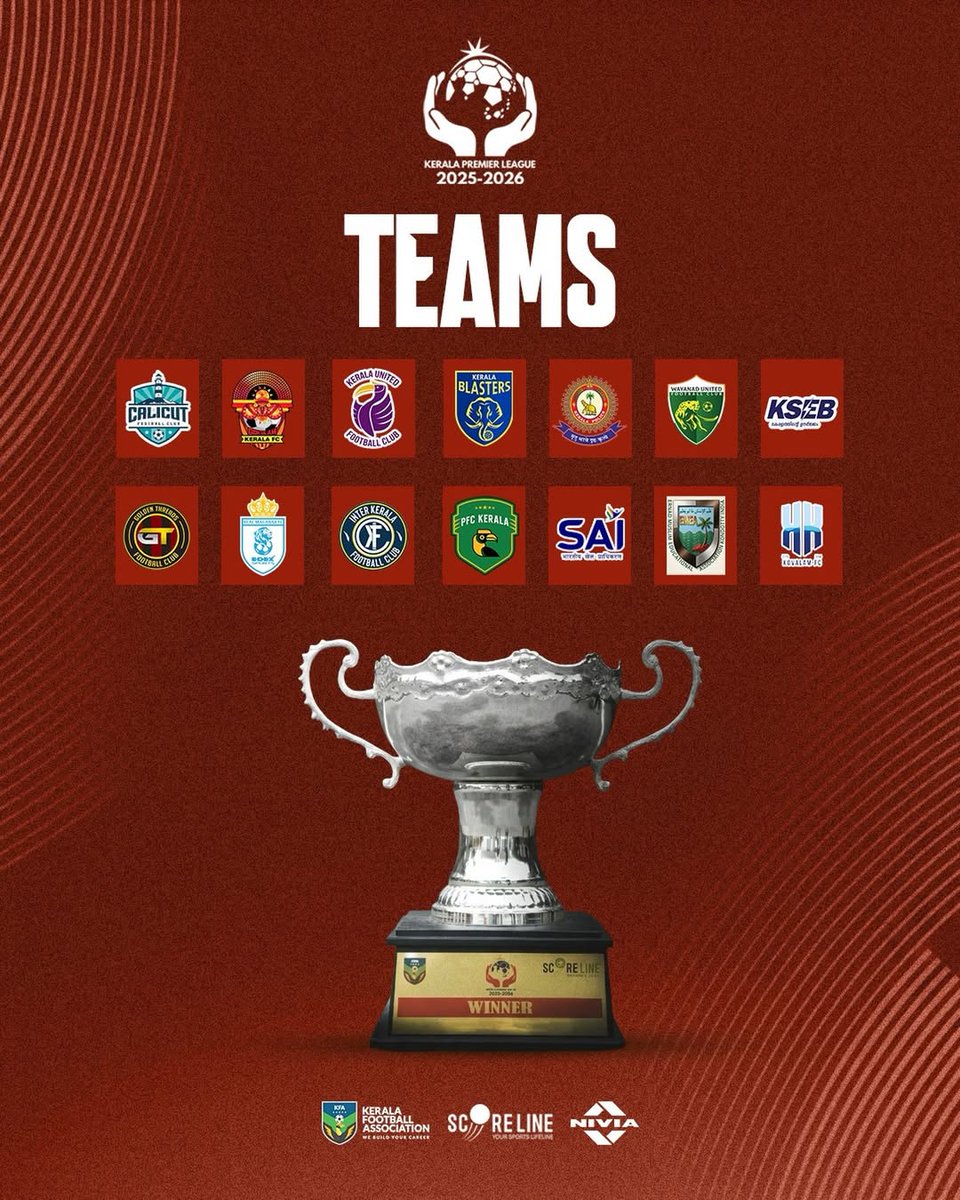 14 teams. One dream.
Kerala Premier League 2025–26 is ready. 🏆

#keralapremierleague #keralafootballassociation #kpl #indianfootball