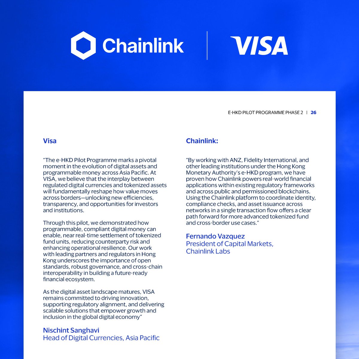 Visa 🔗 Chainlink 🔗 Fidelity International 🔗 ANZ 🔗 ChinaAMC