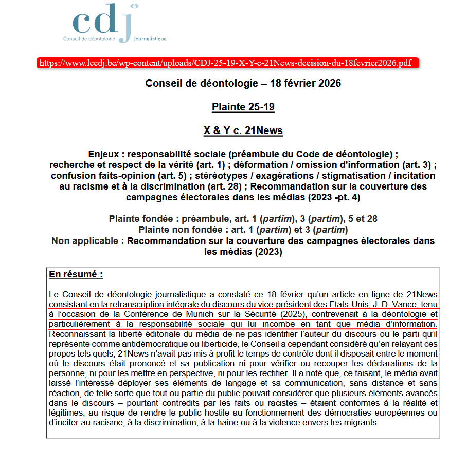 According to the Conseil de déontologie journalistique CDJ, which is an official body of the Communauté française de Belgique (Wallonie-Bruxelles), the US president is racist and publishing his speech is in itself an incitement to hatred. Which was exactly the point of the speech