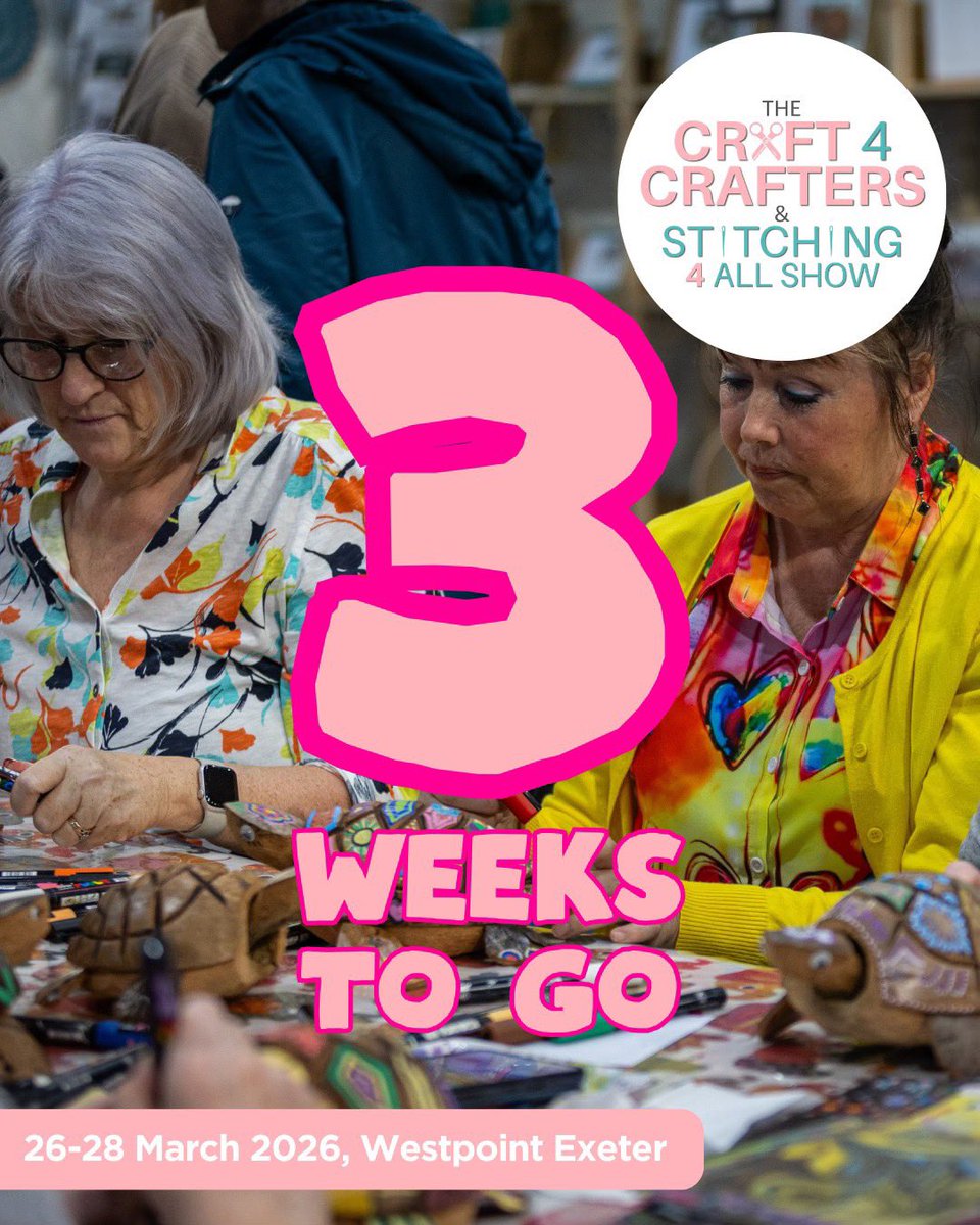 Craft4Crafters's tweet photo. Just 3 WEEKS TO GO until the Craft4Crafters &amp; Stitching4All Show opens its doors this 26-28 March 2026 at @WestpointExeter!

Book your discounted admission tickets now: https://t.co/z1rpoHBNqk https://t.co/Db9nfnmn2b