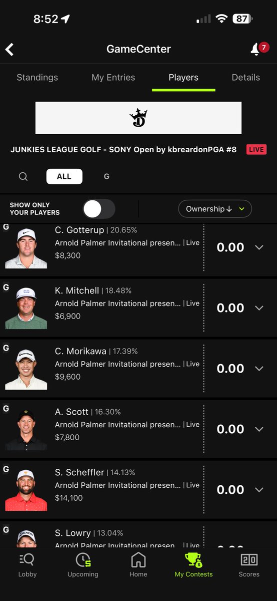 Junkies DFS Contests⛳️⚾️🏈🏀 tweet media
