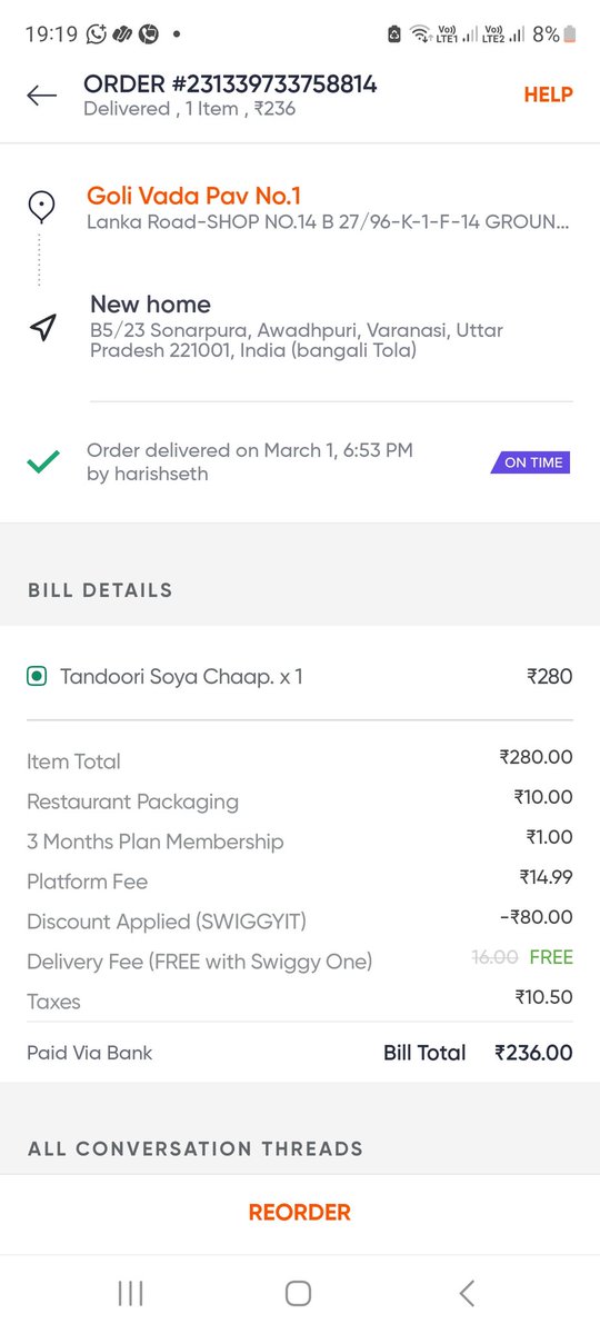 aasthaundead's tweet photo. @SwiggyCares @Swiggy @GoliVadaPav the food was so oil full of salt and 1 piece in quantity no customer care is helping https://t.co/Fdx93FZDta