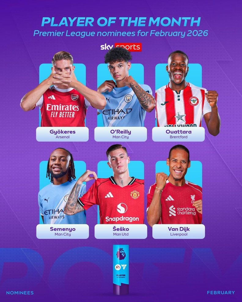 GlobalBallwea's tweet photo. 🚨🚨🚨🚨🚨🚨🚨🚨🚨🚨🚨🚨🚨🚨🚨

🚨 Breaking — Official:

The nominees for the Premier League Player of the Month for February are out! https://t.co/bynw5RXX0w