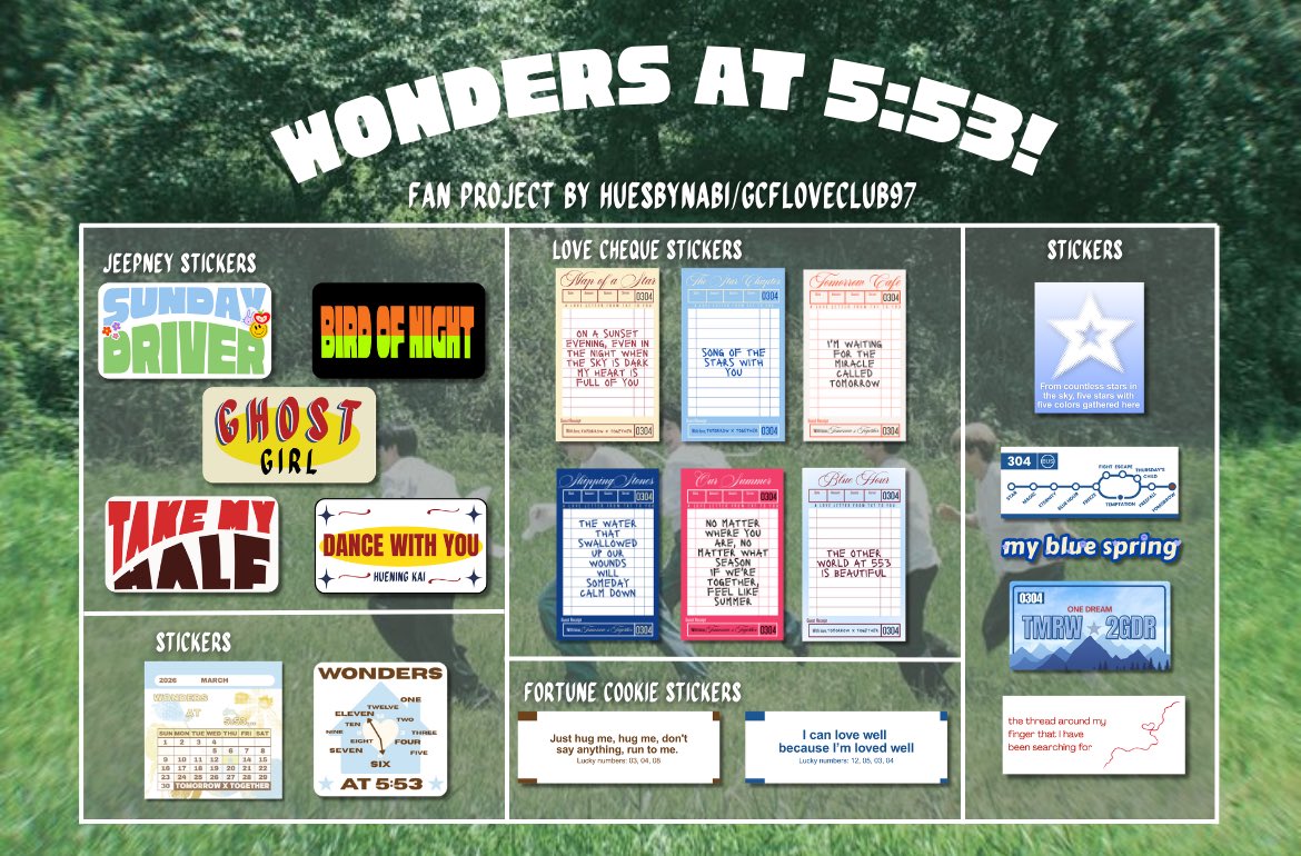 . . . wonders @ 5:53 ⭑.ᐟ

a fan-project by <a href="/HuesByNabi/">sam ˚ 숩 ⋆｡</a> / <a href="/gcfloveclub97/">sam 🪷</a> (ako din) 

loc: tba .ᐟ
🌻1:1 
🏠 like n rt 🤓 follows r appreciated! 
🌲stickers will be packed randomly! 

#DunkinPH_WondersAt553
#DunkinPH_TXT #TOMORROW_X_TOGETHER #TXT