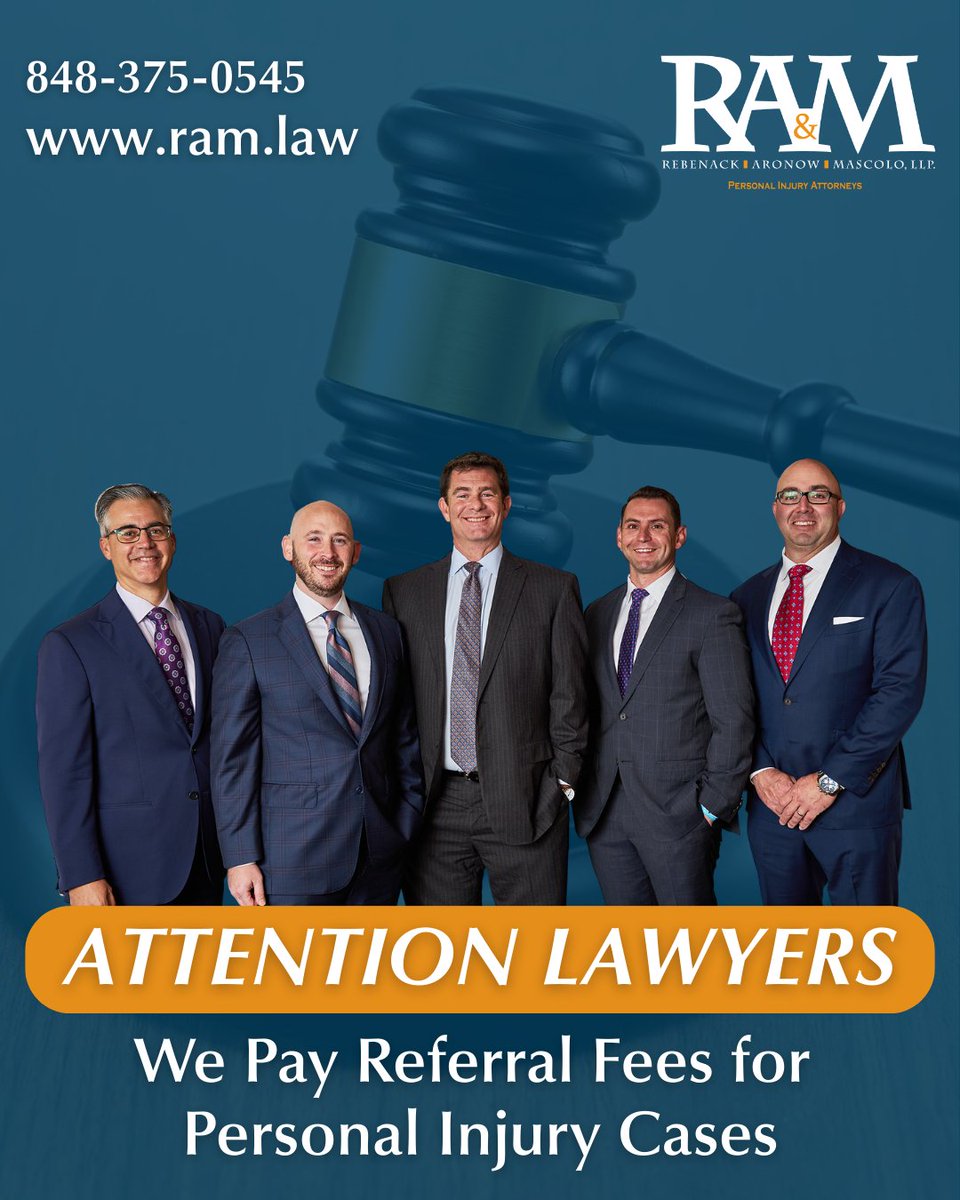 RamLawNJ's tweet image. For over a decade, RAM Law has been a trusted referral partner, delivering professionalism, trial experience, and $11M+ in referral fees to colleagues. 

Learn more: ram.law/attorney-refer…

#RAMLaw #ReferralPartners #InjuryLawyers #TrialAttorneys #LawFirmReferrals #NewJersey