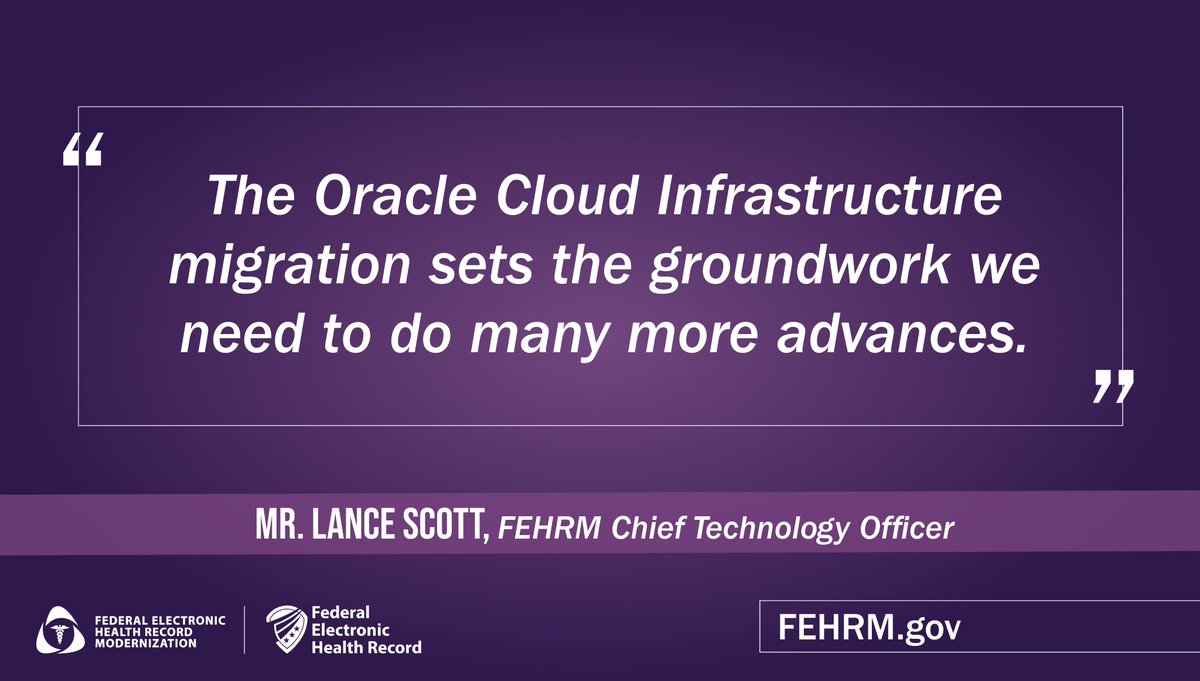 The #FederalEHR’s migration to #OCI sets the stage for boosting interoperability, scalability, and AI-ready services to enhance care for Service members, Veterans, and their families. Learn more about the Federal EHR at fehrm.gov.