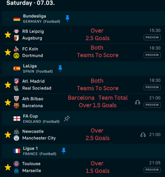 kryptonprobett's tweet photo. Best Soccer Parlay For Saturday 3/7/2026  

Like if you are tailing this +1074 💎  

Leipzig O 2.5
Dortmund BTTS
Atletico Madrid BTTS
Barcelona TT O 1.5
Manchester City O 2.5
Marseille O 1.5

Praying🙏 to God you see this  parlay in time

#GamblingX 
#prizepicks 
#bettingx