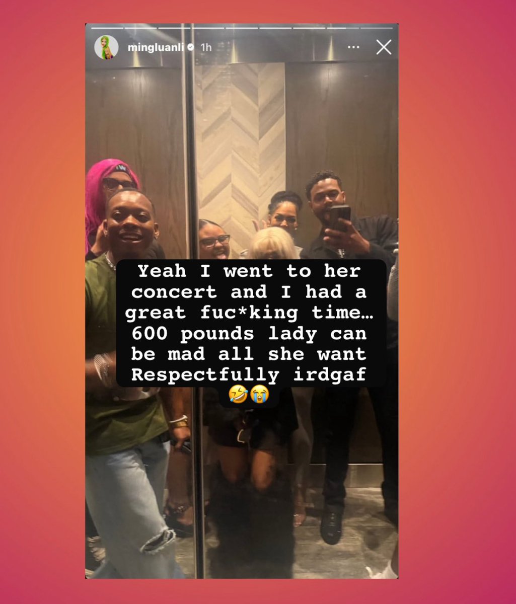 Nicki Minaj's sister, Ming Li Responds after Barbz attacked her for attending Cardi B's SOLD OUT concert in Houston

“Yeah I went to her concert and I had a great fuc*king time… 600 pounds lady can be mad all she want
Respectfully irdgaf🤣😭”