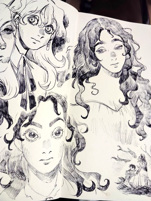 Doodling straight with a pen since I can't Draw once Again.
Also listened to a wuthering heights audio book 