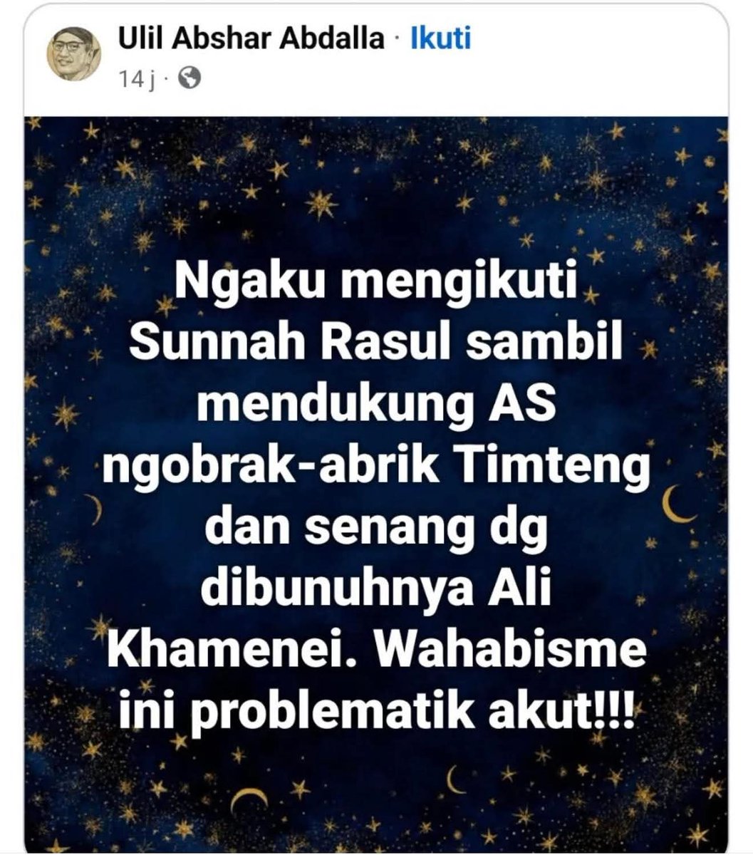 Setelah wahabi lingkungan, mungkin sekarang wahabi perang. Dikit-dikit wahabi, dikit-dikit wahabi, semua salah wahabi. 
Owalah Lil ulil, goreng aje terus sampe gosong...