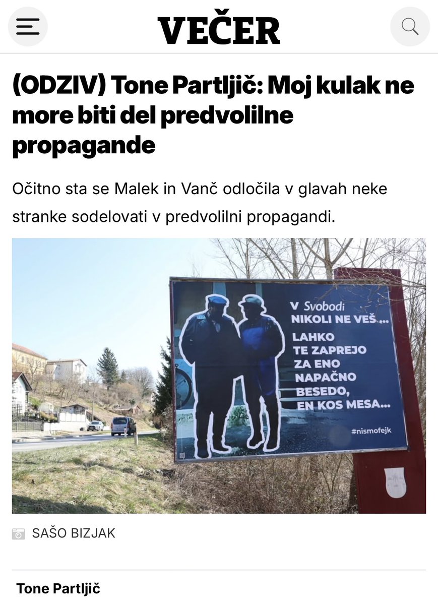 “Največje zadoščenje pa bom čutil, če jih ne boste izvolili. Če kršijo moralo, zakone, kradejo stavke iz knjig že zdaj, kakšni bi šele bili, če bodo izvoljeni.” Tone Partljič v <a href="/vecer/">Večer</a> o kraji avtorskih pravic v <a href="/nisemfejk/">Nepridiprav</a> #sds propagandi. #volitve2026
👇🏼

vecer.com/pogledi/odziv-…