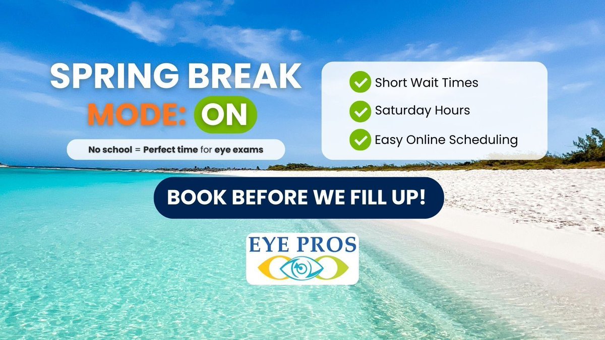 the_eye_pros's tweet image. Spring break is almost here ☀️

No school = perfect time for family eye exams.
Appointments fill fast during break week.

Schedule now → buff.ly/iuZ2fkS 

#EyePros #ClearVision