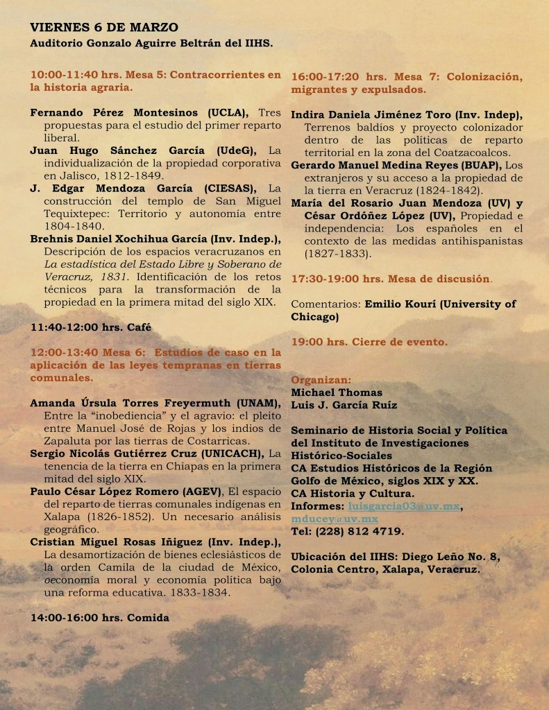 Este jueves 5 y viernes 6 de marzo en el IIHS-UV se desarrolla el Coloquio: La propiedad de la tierra durante el primer liberalismo en México. Es una actividad presencial que se puede seguir también en el Canal del Instituto: youtube.com/@institutodein…