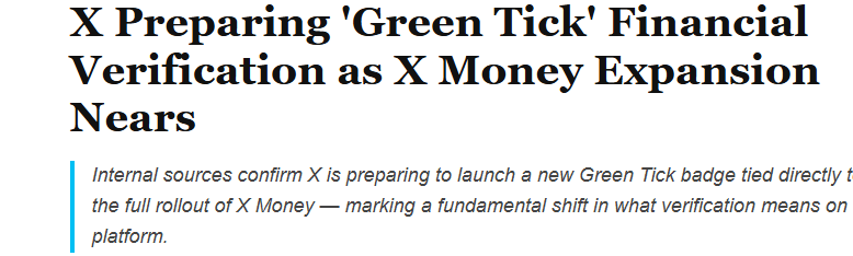 thealexmorgan15's tweet photo. X is adding a green checkmark for verifiable financial assets

this way you can face out the scame

This is a verified coin

https://t.co/Mus9ooHUcS https://t.co/Ni70JvFxXb